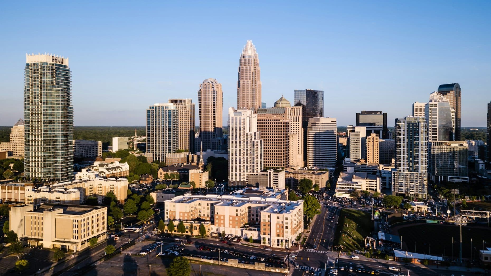 Aerial View of the Downtown City Skyline of Charlotte North Carolina