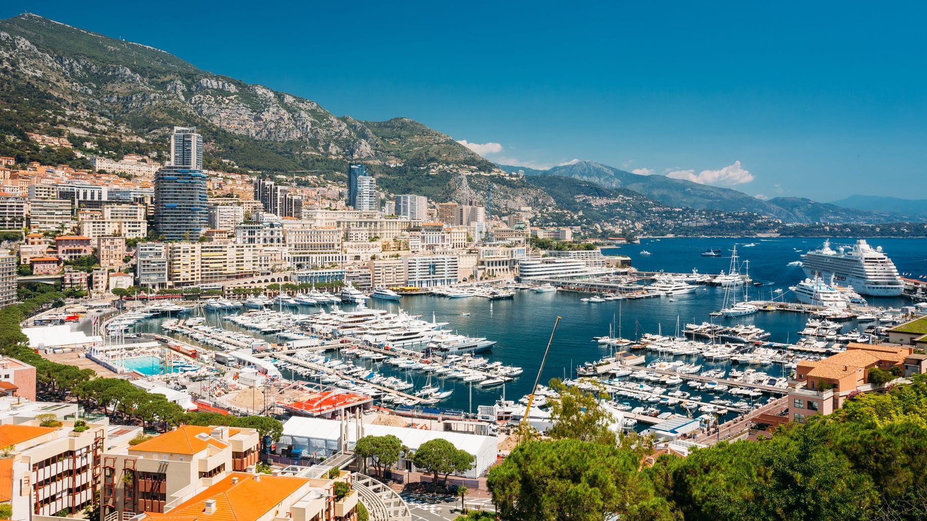 Monaco, Monte Carlo cityscape. Real estate architecture on mount