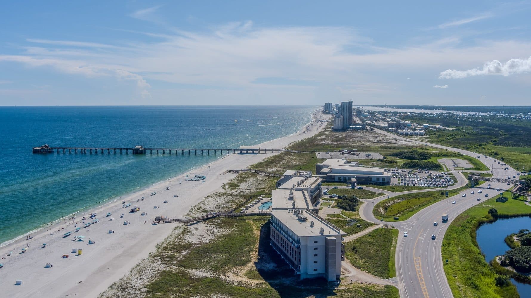 Aerial view of the beach in Gulf Shores, Alabama