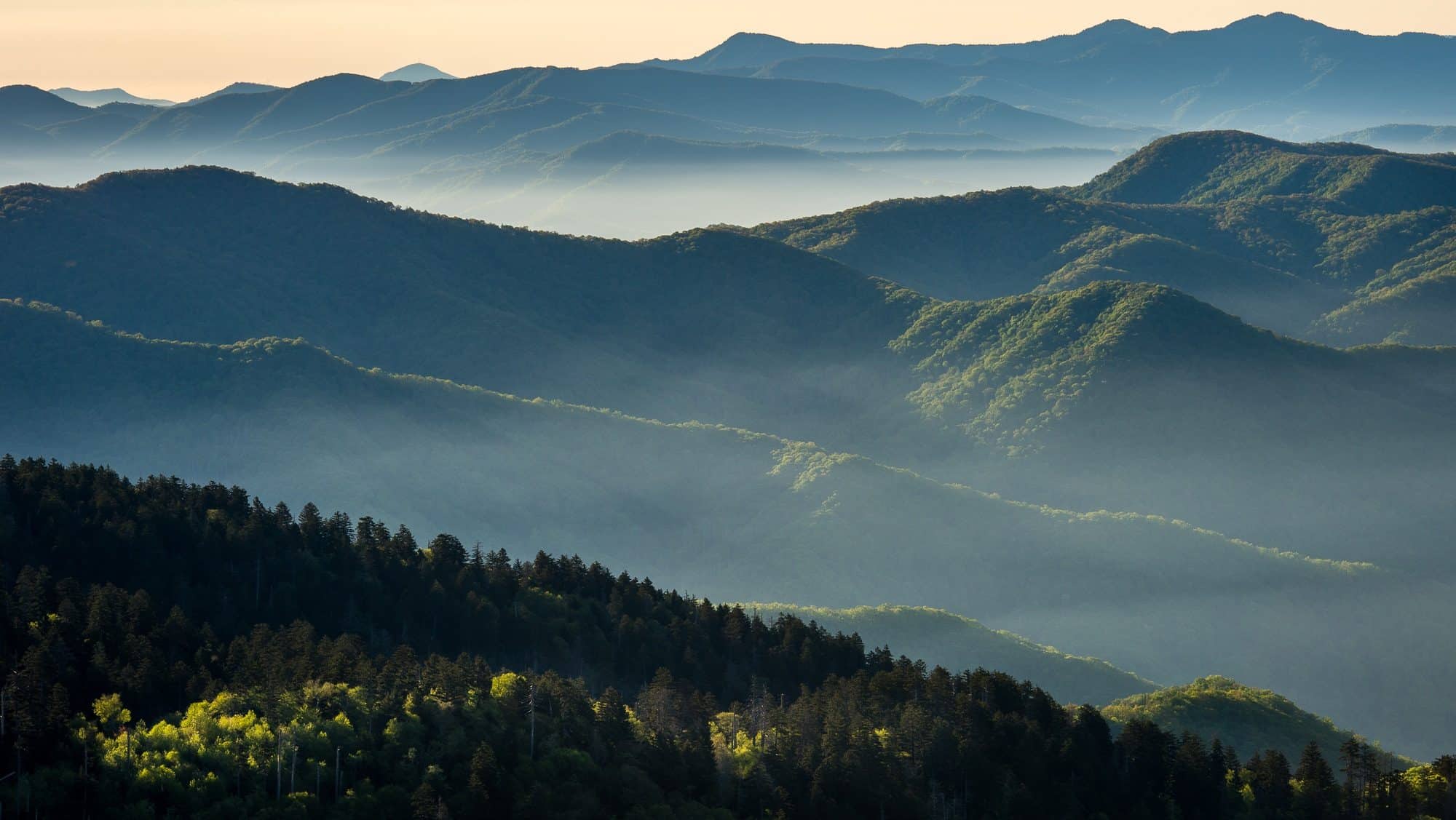 Breathtaking view of Great Smoky Mountains National Park in Tennessee at sunset